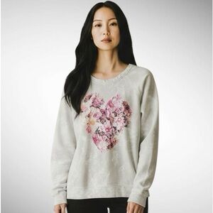 Style & Co Sport 100% Cotton Studded Sweatshirt Floral Heart Graphic